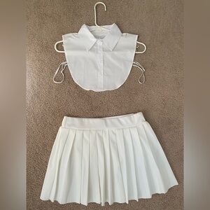 White Detachable Collar and Pleated Skirt Set